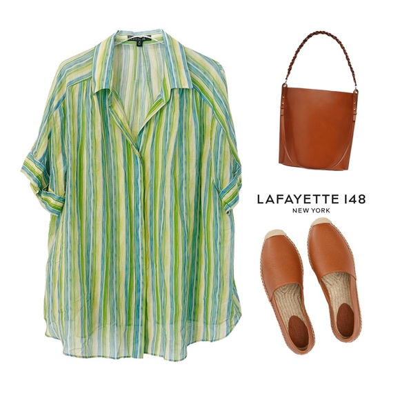 Lafayette 148 New York sheer Cotton Silk Tissue Weight Top